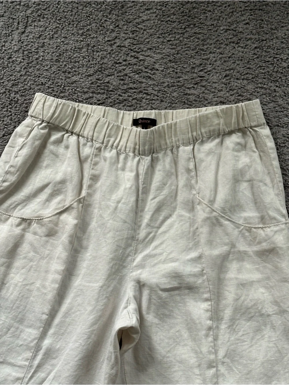 Quince Linen Elastic Waist Crop Pants - Beige / Flax Large